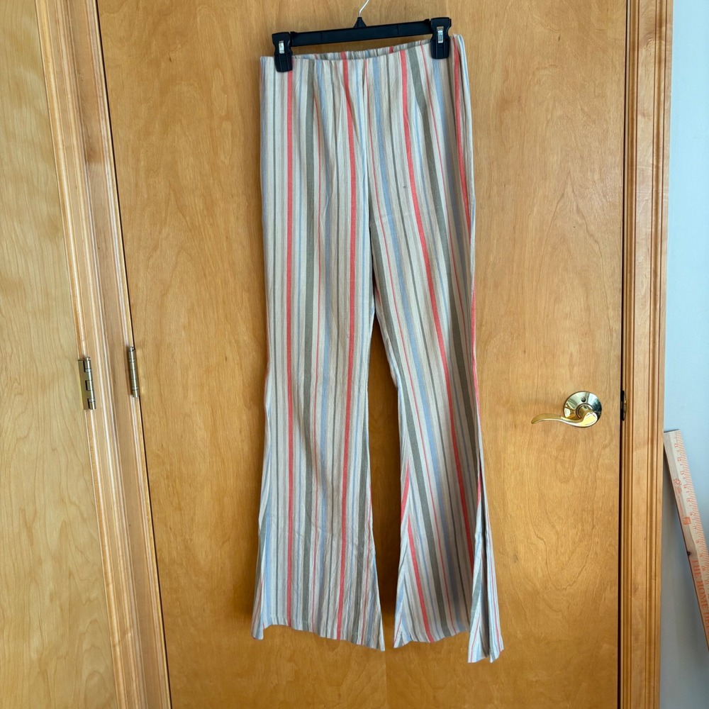 Free People Striped Flare Pants Boho Casual Beachy Elastic Waist Womens